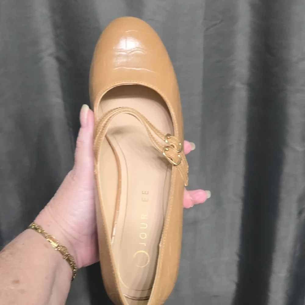 8 Wide Journee Collection Tan Mary Jane Heels